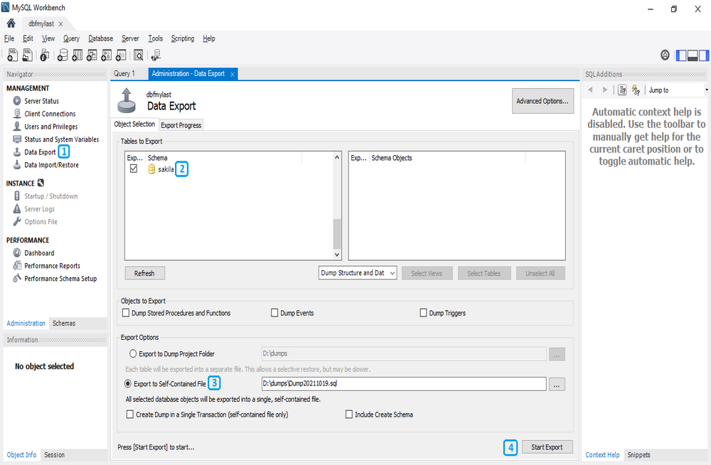 MySQL Workbench для резервного копирования базы данных